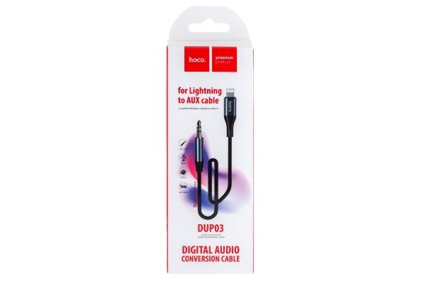 Кабель audio конвертор AUX Hoco DUP03 digital audio conversion cable for iP 1m iPhone Apple Lightning to AUX 3.5mm